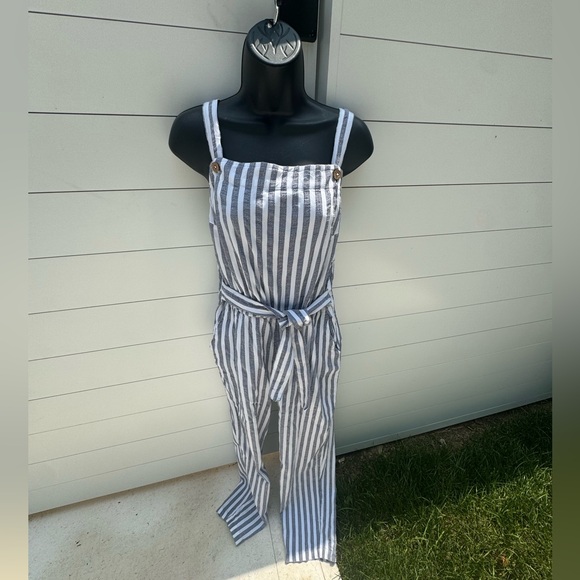 Roxy Pants - Roxy Gray and White Jumpsuit
